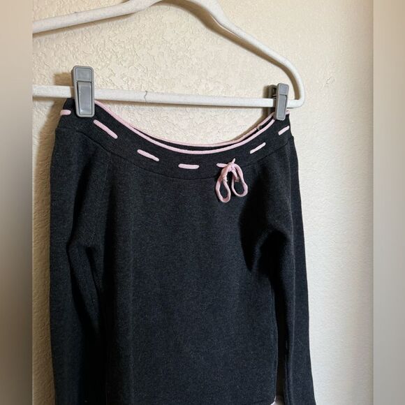 Vintage Y2K Forever 21 Off-Shoulder Lace Trim Tie Knit Sweater Top Sz S Coquette - Picture 2 of 6